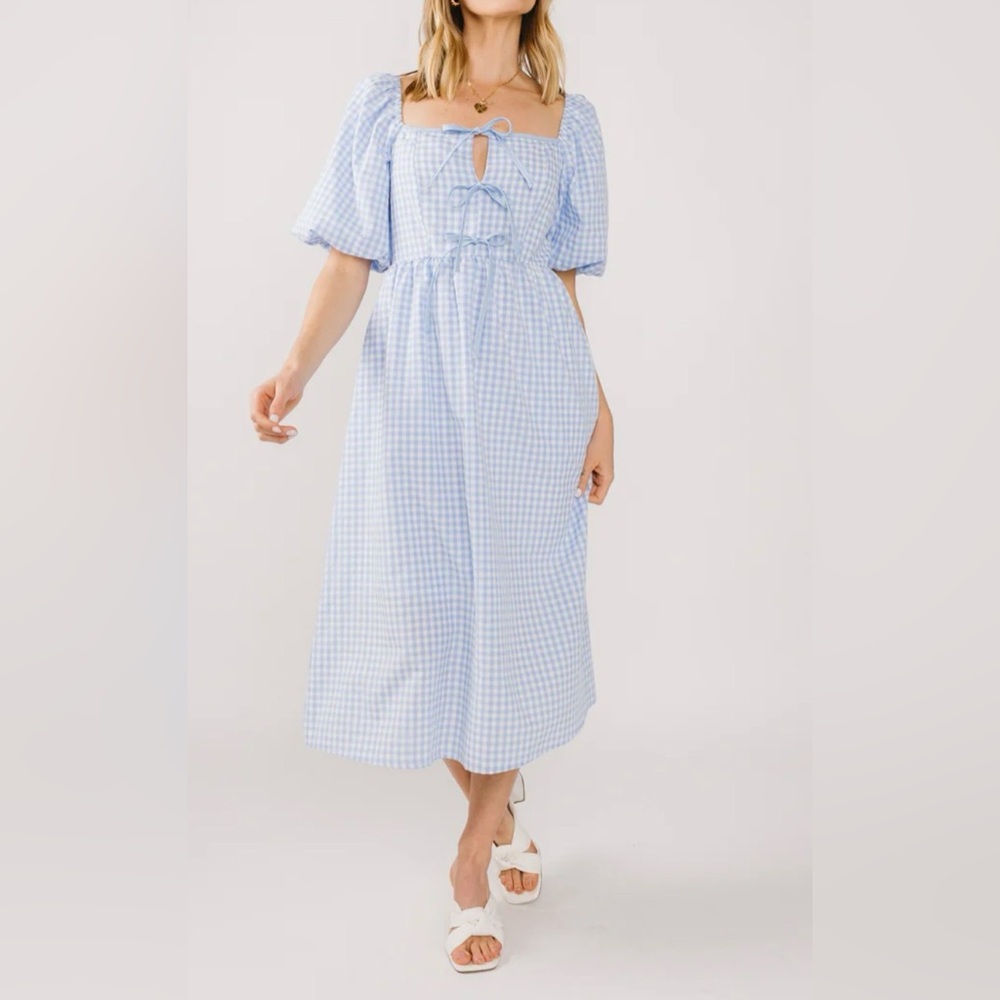 Blue Gingham Midi Dress